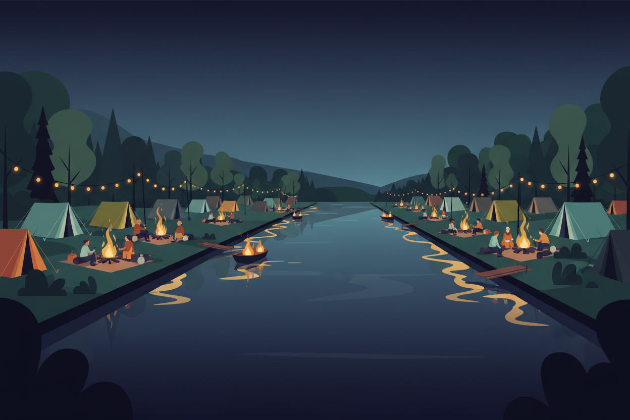 Animated Canal Camping Dusk